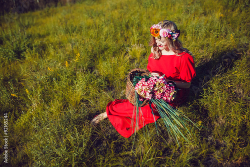 Girl in the Red Dress is Walking on the Field