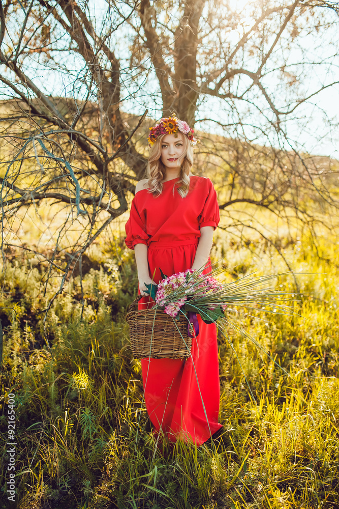 Girl in the Red Dress is Walking on the Field Girl in the Red Dress is Walking on the Field