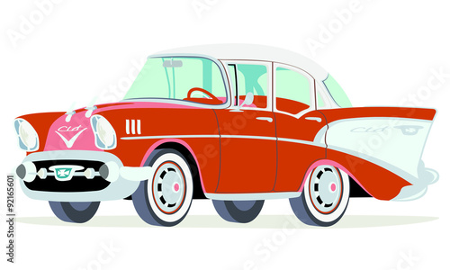 Caricatura Chevrolet BelAir 1957 sedan rojo frontal y lateral