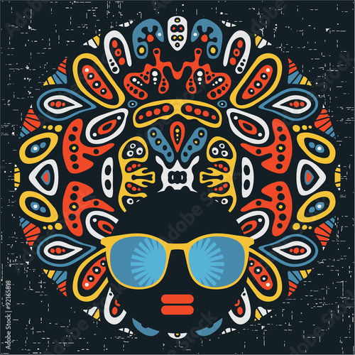 Black head woman with strange pattern hair.