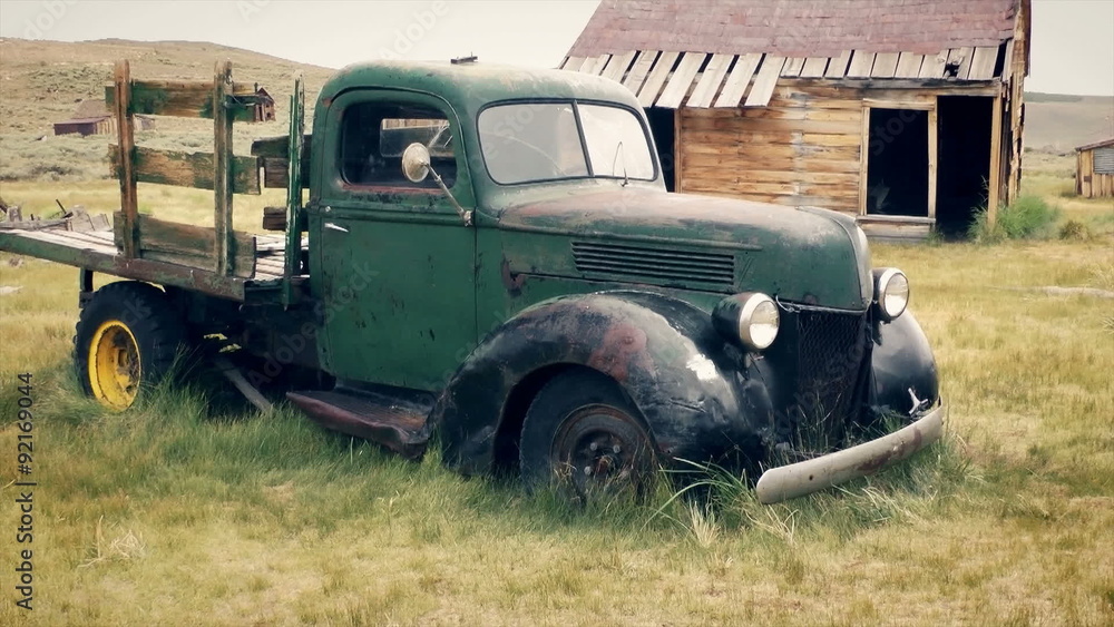 Antique green truck in Bodie State Historic Park Antique green truck in Bodie State Historic Park