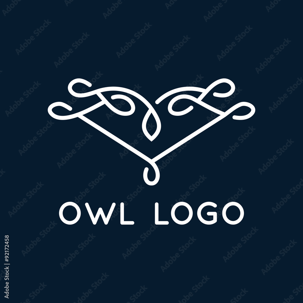 Owl logo with curls. Vector. Owl logo with curls. Vector.