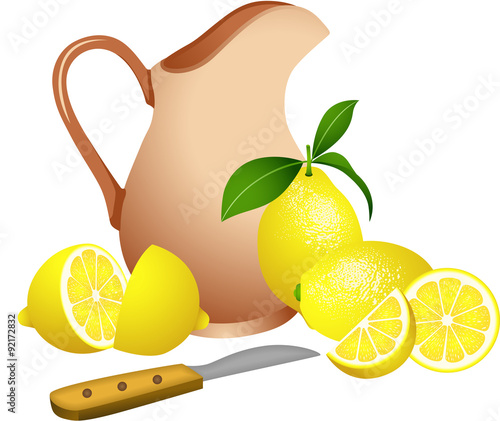 Clay jug with lemons