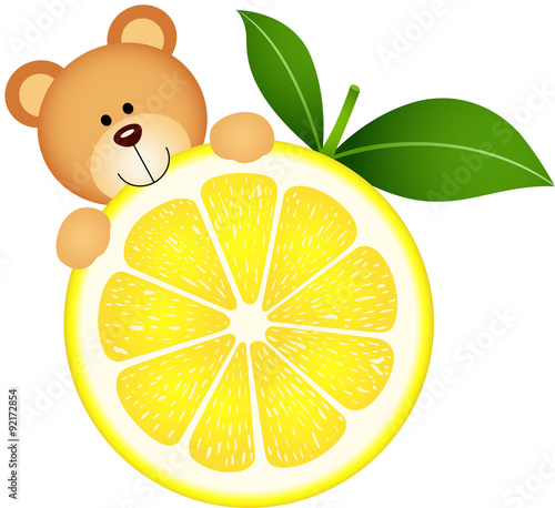 Teddy bear eating lemon slice
