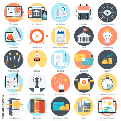 Business and finance theme, flat style, colorful, vector icon se