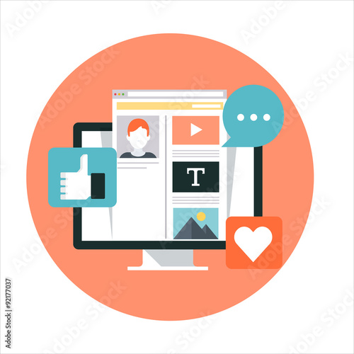 Social Media theme, flat style, colorful, vector icon set for in