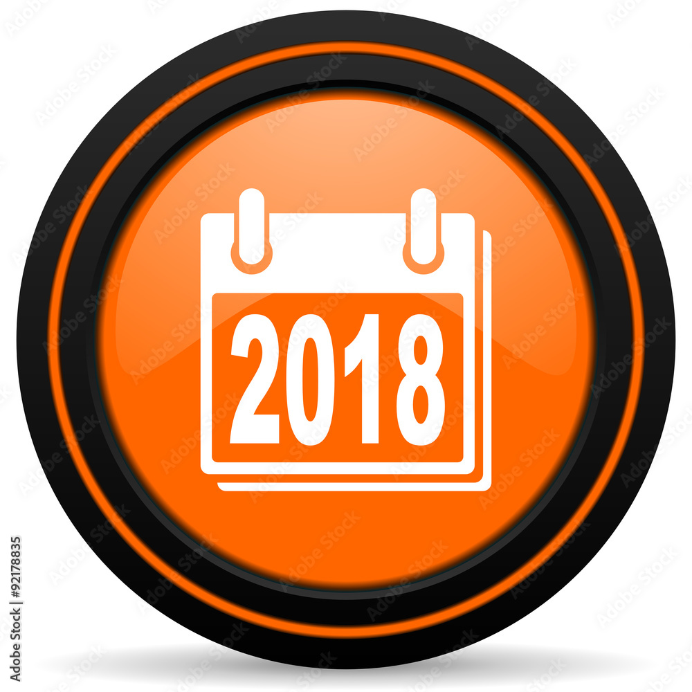 new year 2018 orange glossy web icon on white background new year 2018 orange glossy web icon on white background