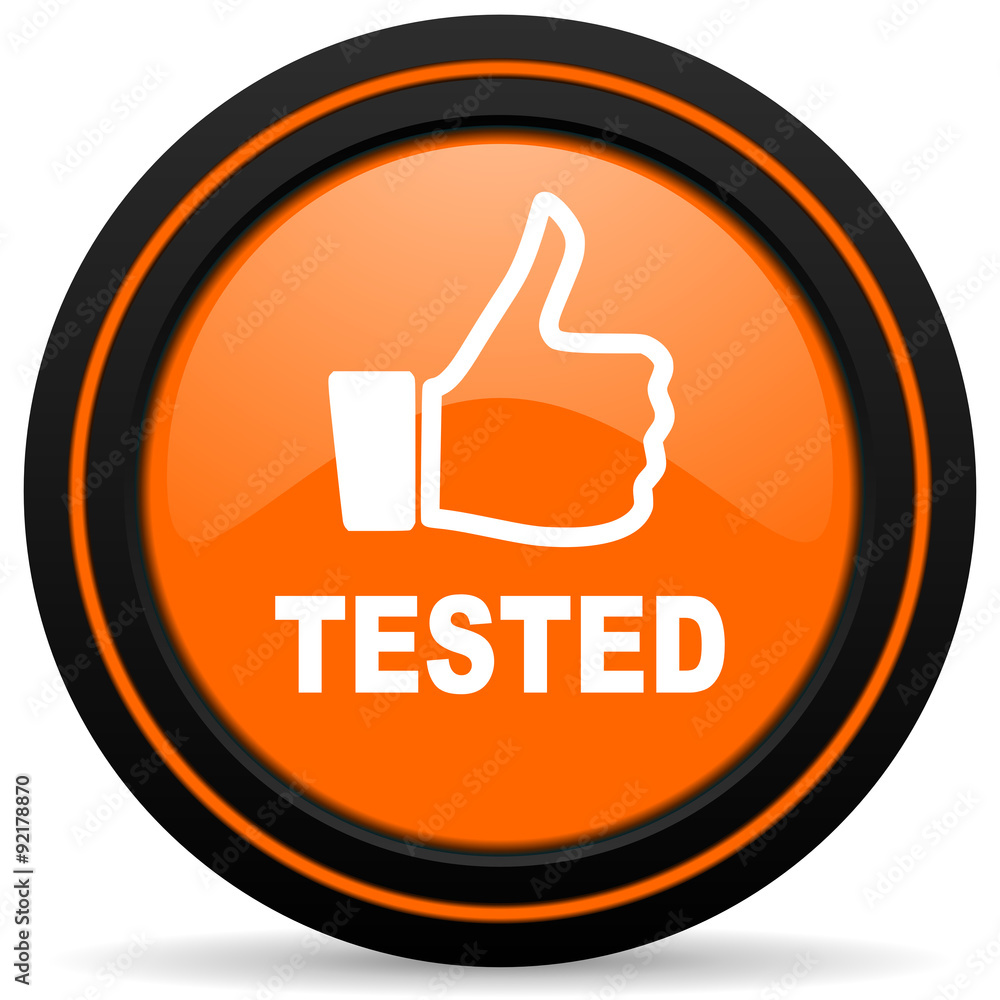 tested orange glossy web icon on white background tested orange glossy web icon on white background