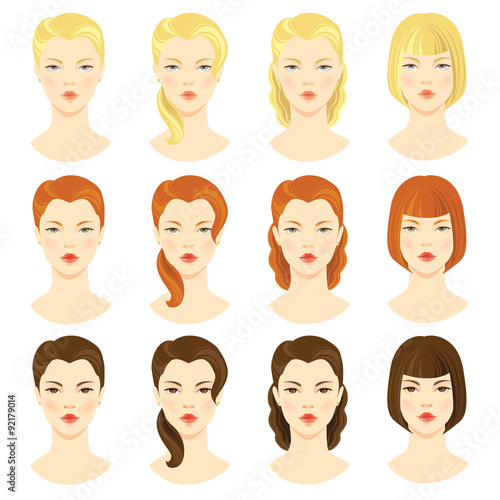 illustrations of beautiful young girls with various hair styles