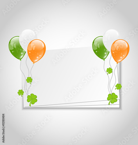Celebration card with balloons in Irish flag color for St. Patri