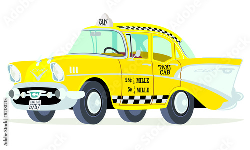 Caricatura Chevrolet BelAir 1957 taxi Nueva York vista frontal y lateral
