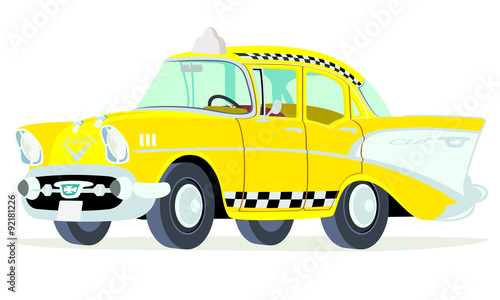 Caricatura Chevrolet BelAir 1957 taxi Nueva York vista frontal y lateral