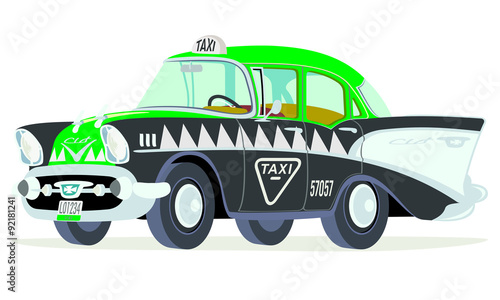 Caricatura Chevrolet BelAir 1957 taxi México vista frontal y lateral