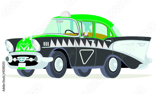 Caricatura Chevrolet BelAir 1957 taxi México vista frontal y lateral
