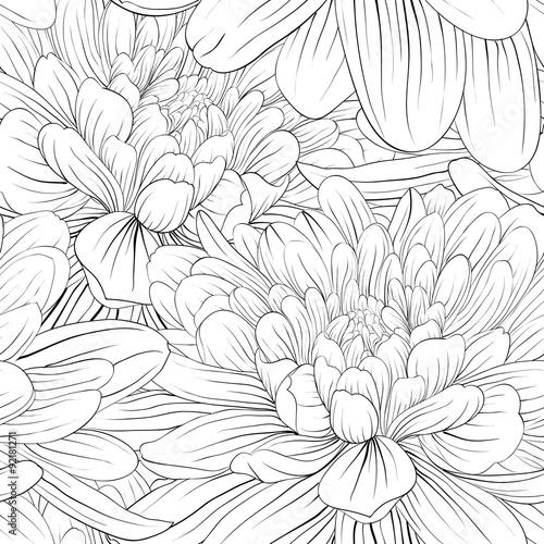 Fototapeta Naklejka Na Ścianę i Meble -  Beautiful monochrome, black and white seamless background with flowers dahlia.