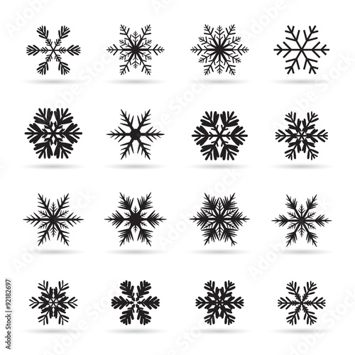 Set of black snowflakes. Collection of icons.