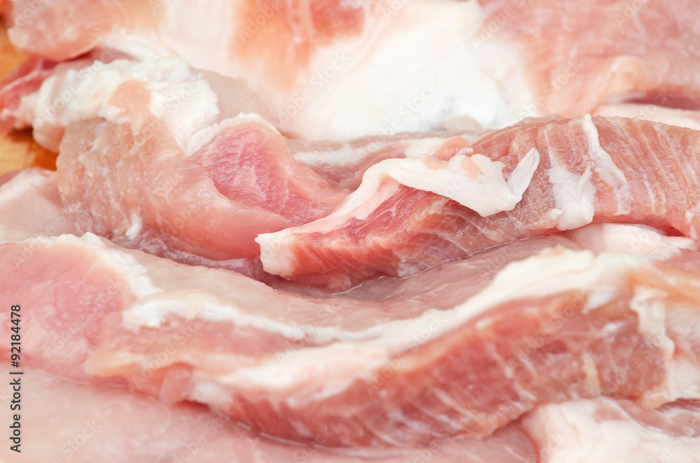 Raw pork meat sliced on steak portion