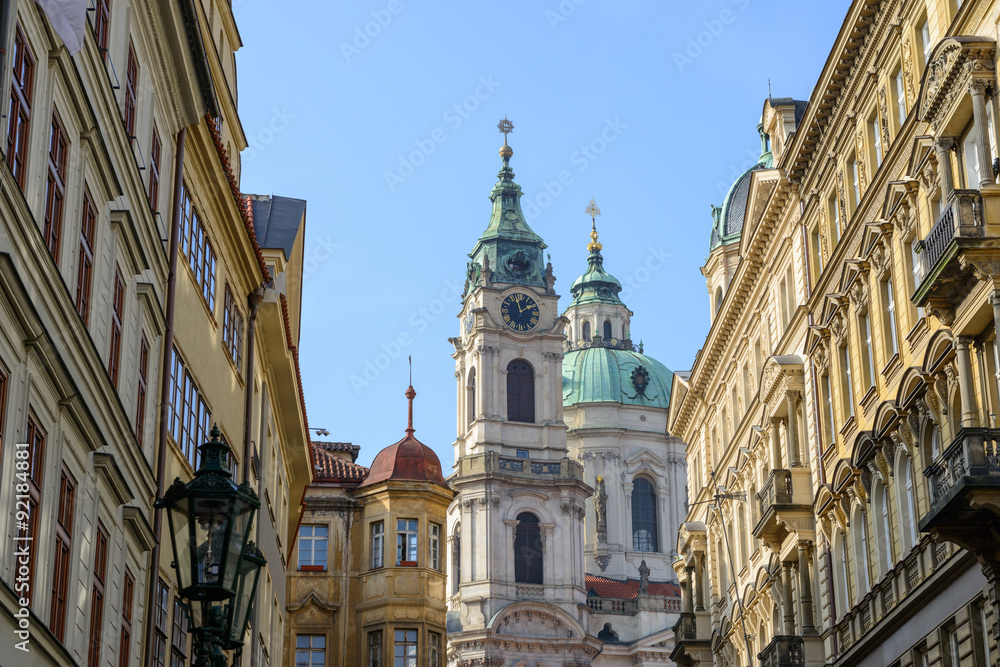 Saint Nicholas Cathedral in the end of Bridge Street, Prague.
