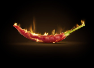 Papier peint photo Piments forts Piment rouge ardent fond noir  © Kris Petkong