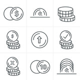 Line Icons Style  Coins Icons Set, Vector Design black color