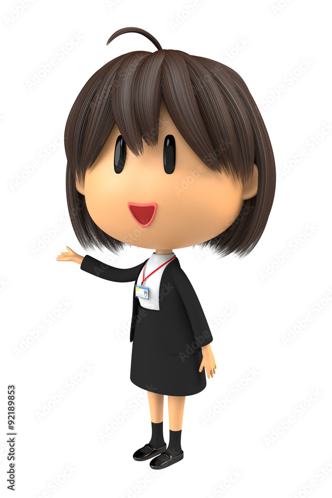 笑顔で示す女性スタッフ