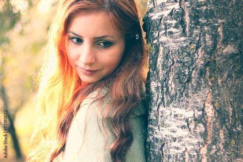 redhead girl Autumn leaves