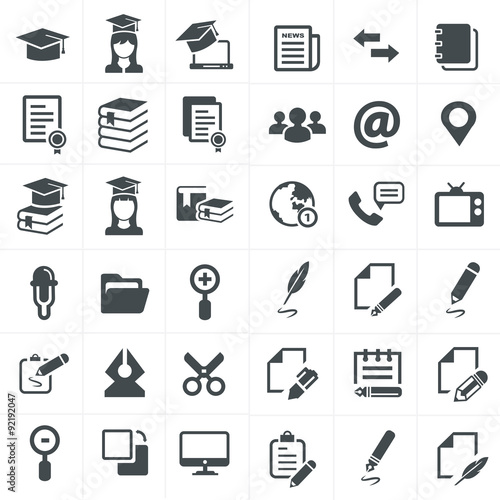 vector black education icons set on gray