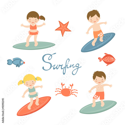 Cute collection of surfing kids