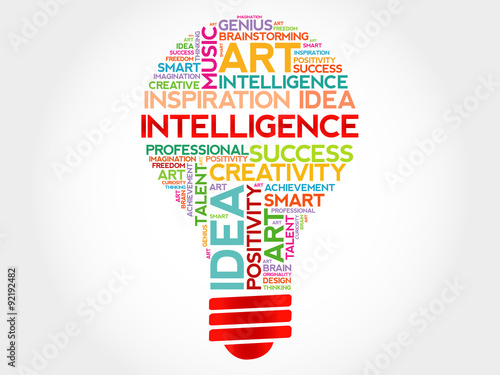 Intelligence bulb word cloud concept