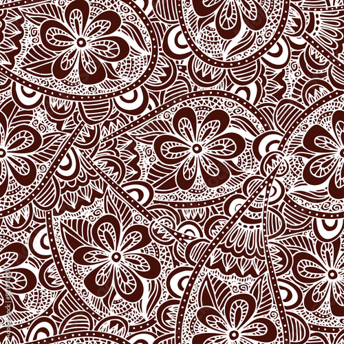 Seamless floral background. Ethnic doodle design pattern. Abstract henna ornament.