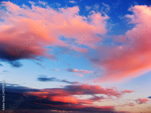 Purple and pink clouds in the sky at sunset