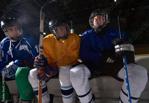 Photography ice hockey players on bench