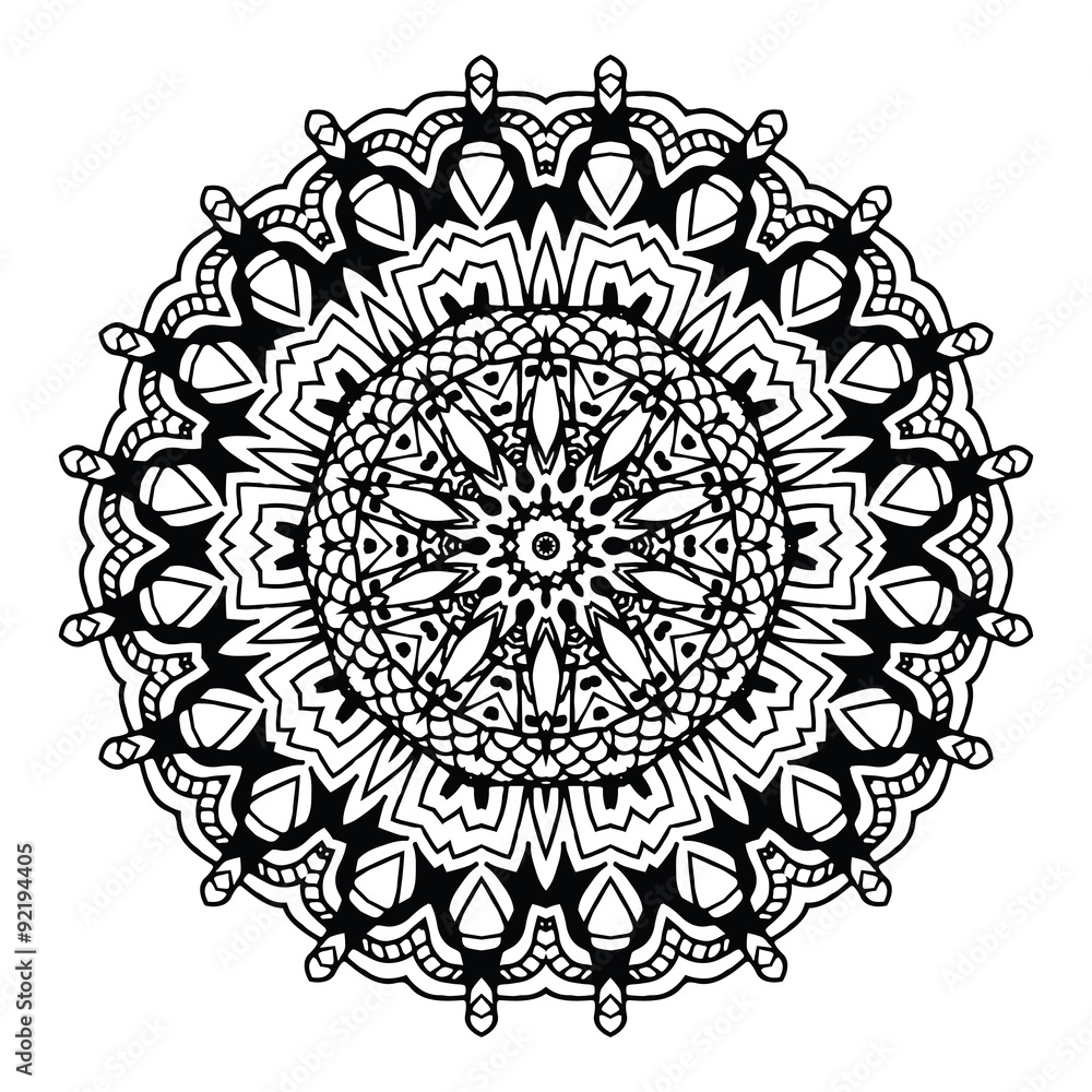 Abstract design black white element. Round mandala in vector. Graphic template for your design. Circular pattern.