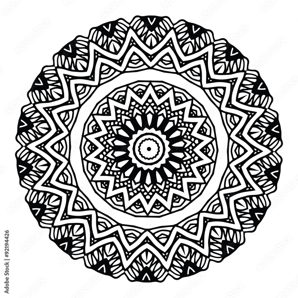 Abstract design black white element. Round mandala in vector. Graphic template for your design. Circular pattern.