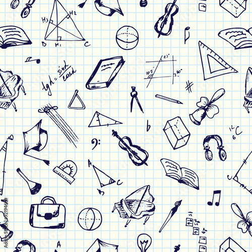 Seamless pattern of school board. Freehand drawing. Sketch vector illustration.