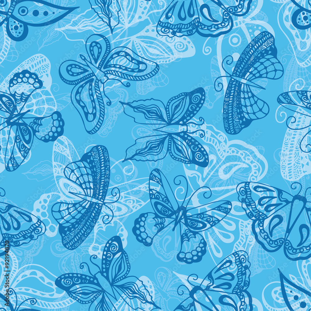 Butterflies silhouettes in hand-drawn style for tattoo design. Vector decorative doodle seamless. Butterflies silhouettes in hand-drawn style for tattoo design. Vector decorative doodle seamless.
