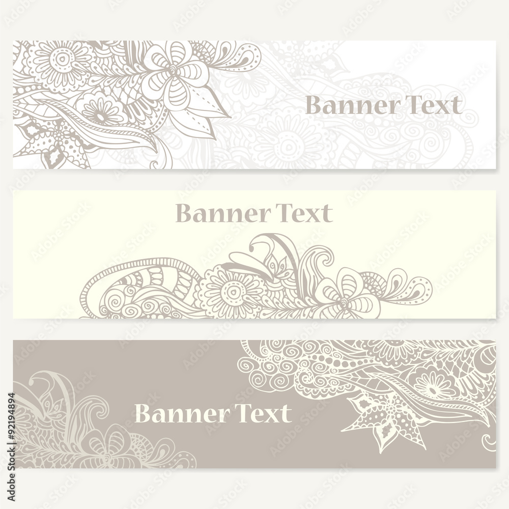 Set of banners for business. Corporate identity vector template with doodles for your design.