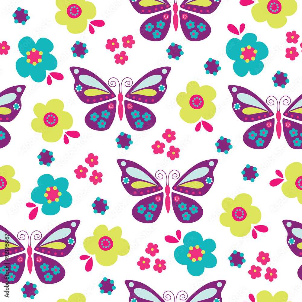 seamless butterfly with flower pattern vector illustration