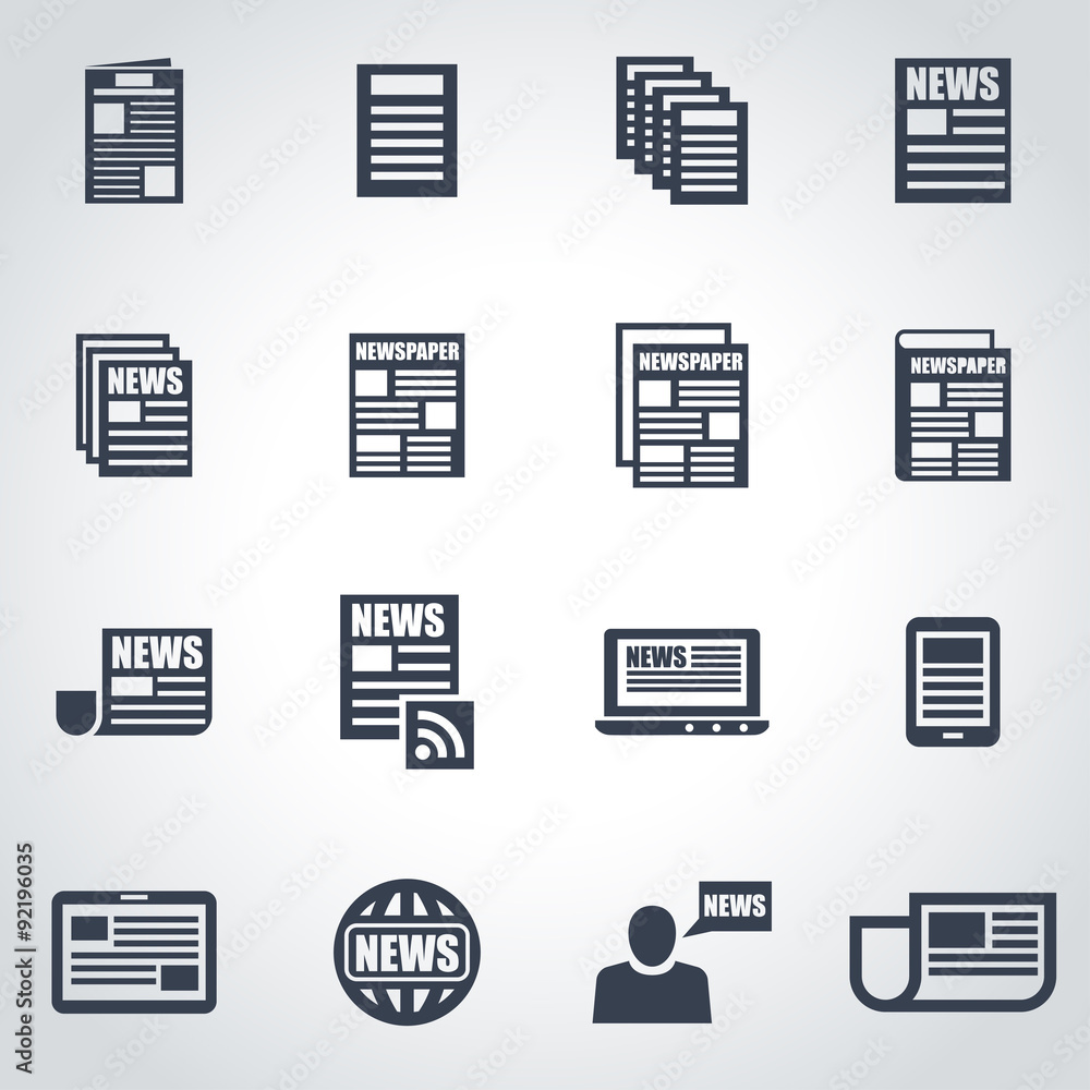 Vector black newspaper icon set Vector black newspaper icon set