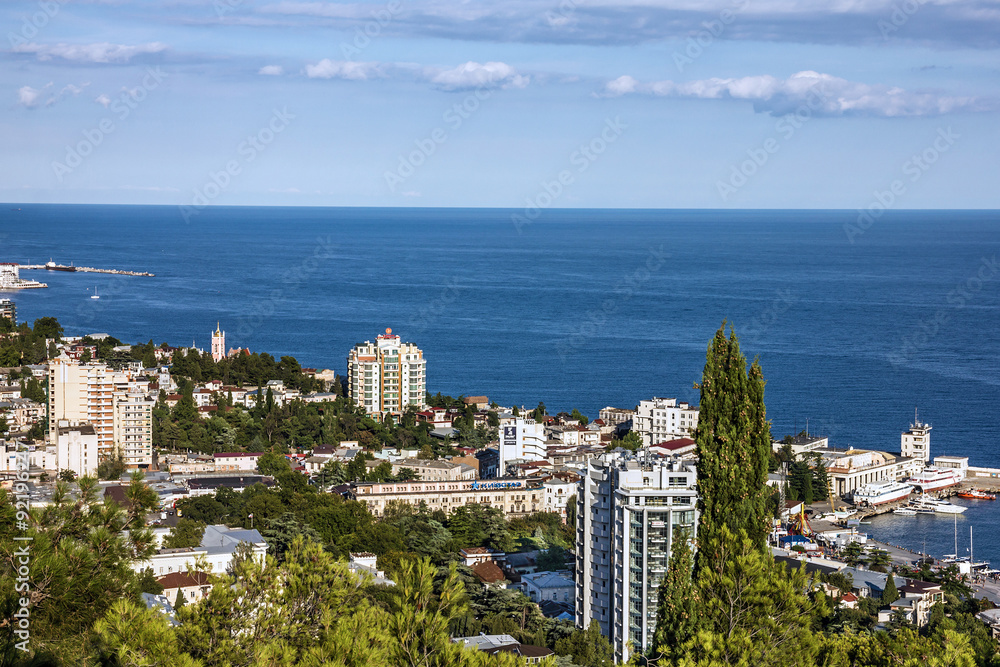 YALTA, CRIMEA: Panoramic view on Yalta famous resort, Russia.