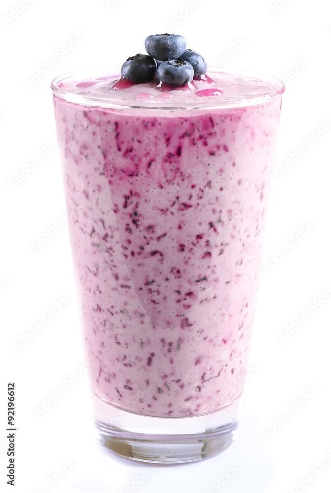 Glass of blueberry smoothie isolated on white Glass of blueberry smoothie isolated on white