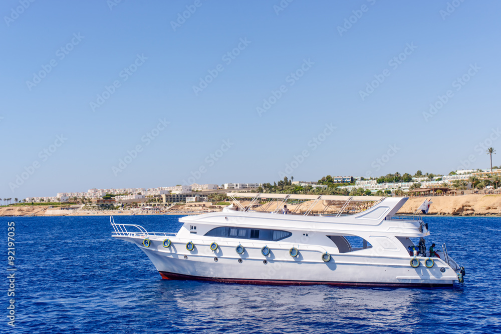 Luxury cabin cruiser cruising offshore