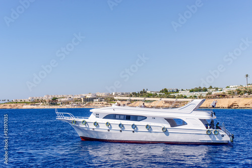 Luxury cabin cruiser cruising offshore