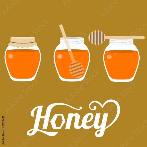 vector honey jar and dipper,flat design