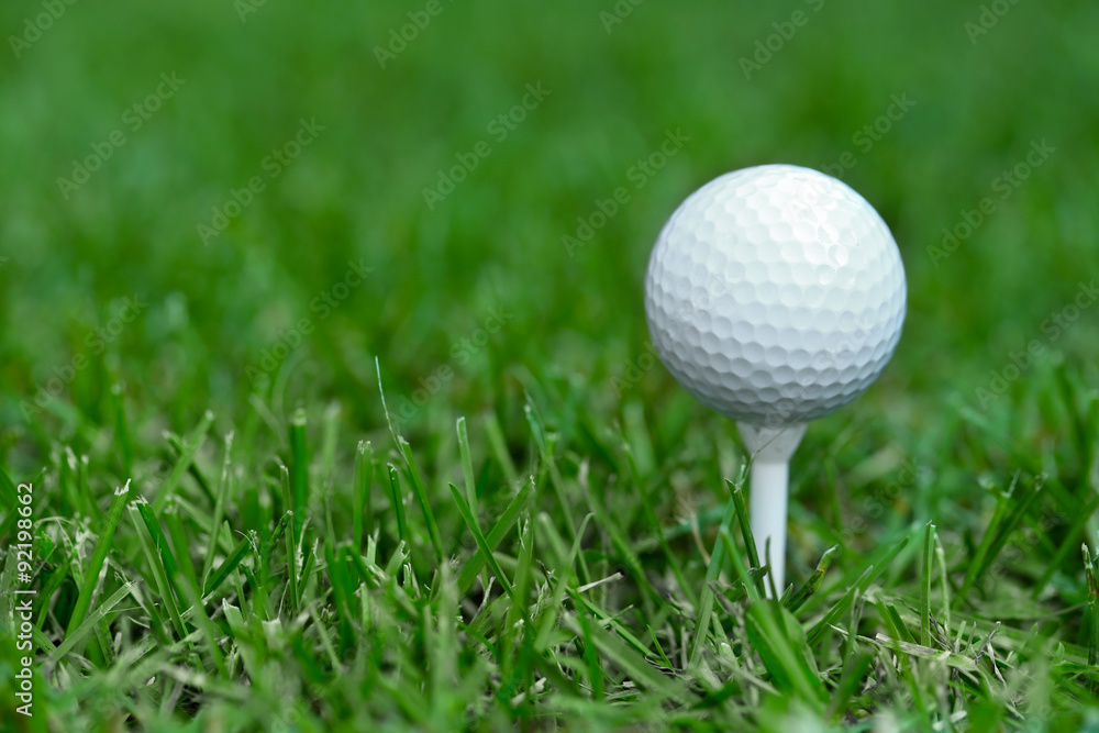 White golf ball on green grass background White golf ball on green grass background