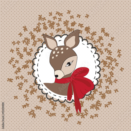 pretty deer with red bow vector illustration