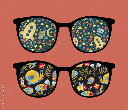 Retro sunglasses with reflection in it.