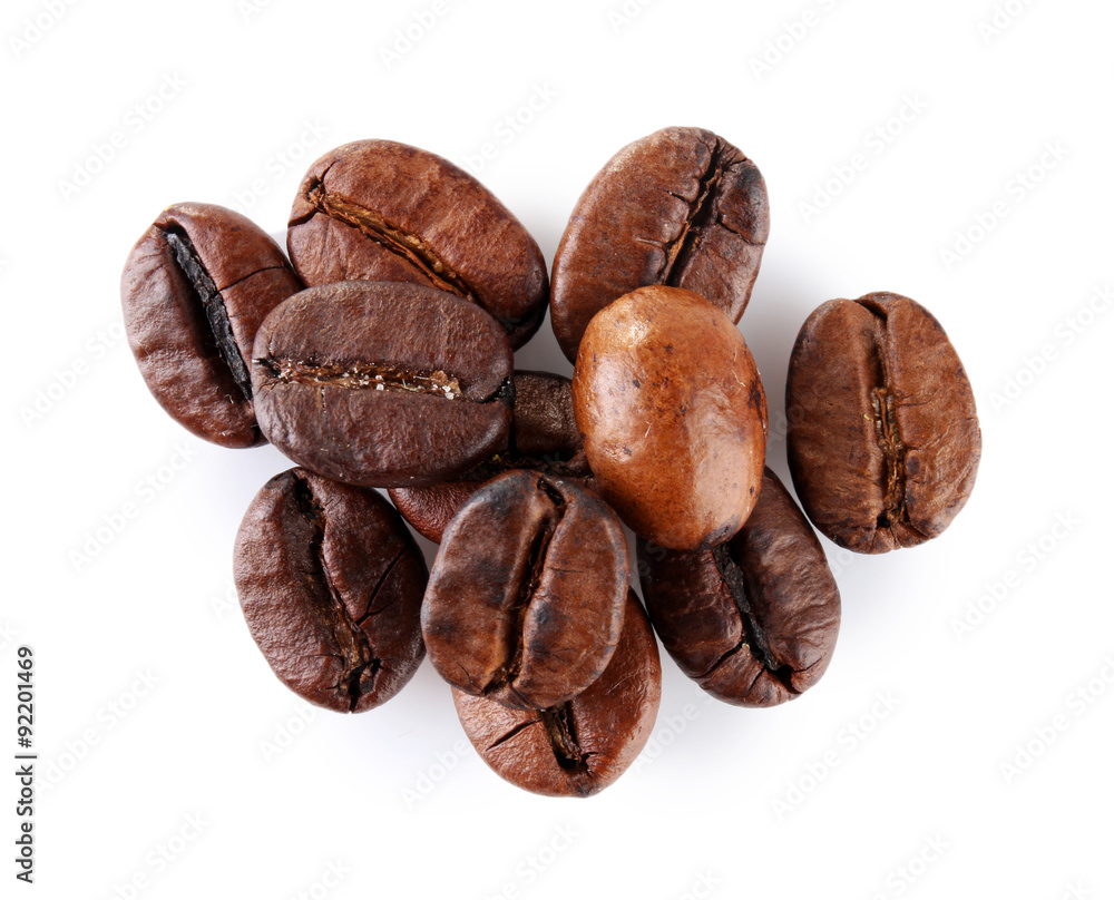 Fototapeta premium Brown coffee beans isolated on white