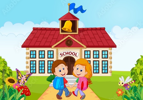 Happy little kids going to school 