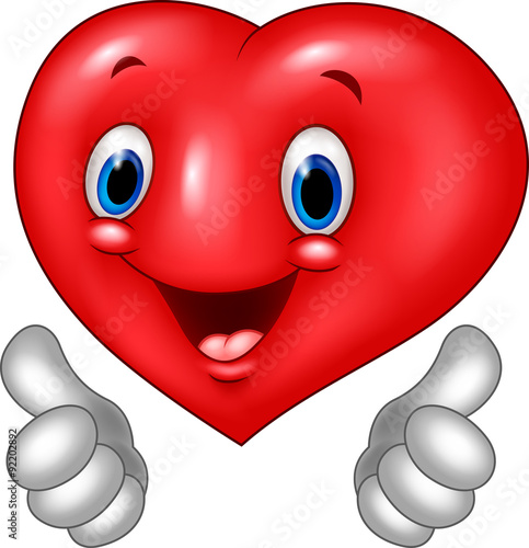 Cartoon heart love giving thumb up isolated on white background 